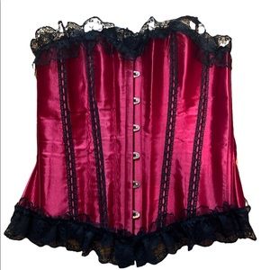 Red Lace up Corset Sz L - Used once